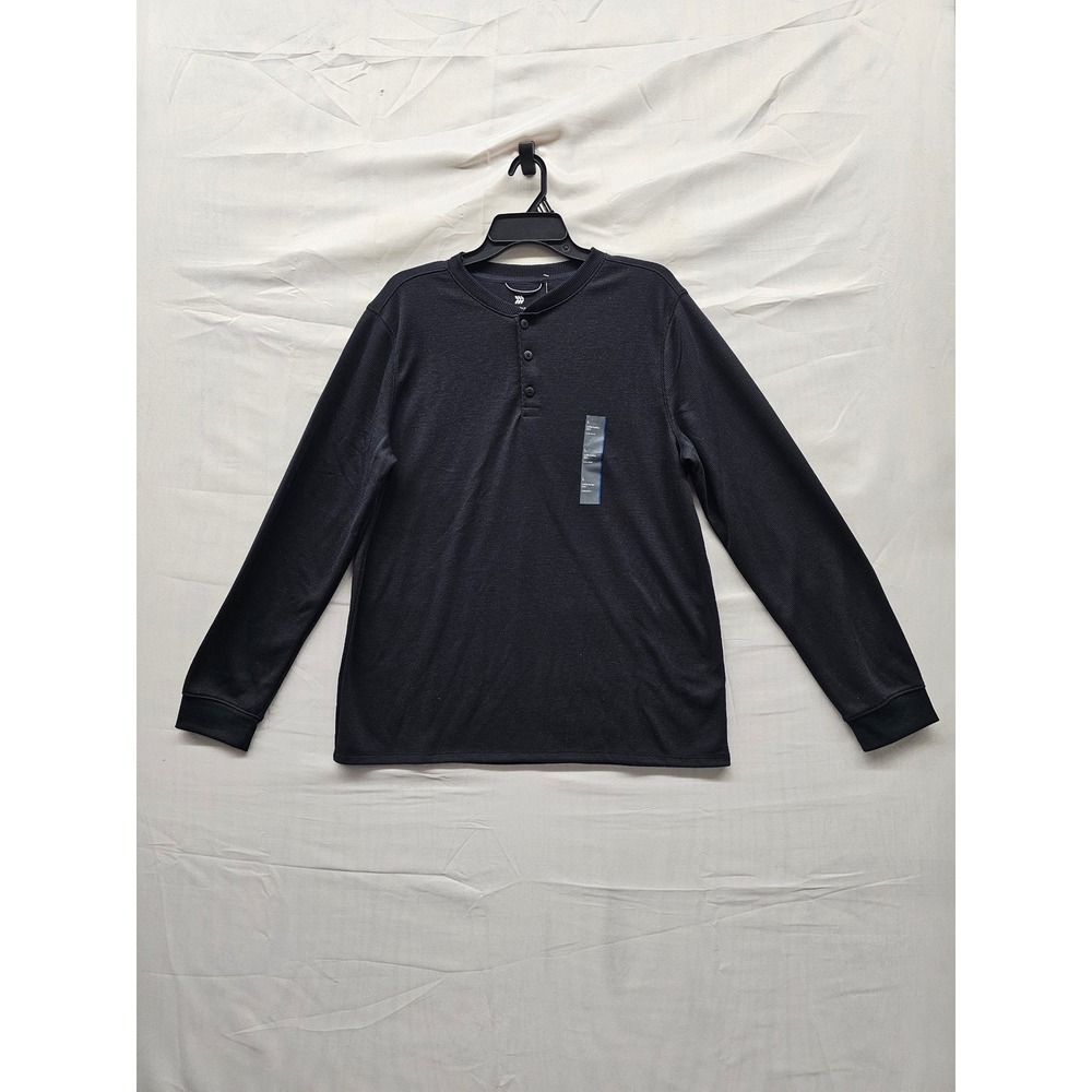 All in Motion Mens Waffle Henley Shirt Black Polyester Athletic Size Large